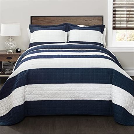 Lush Decor New Berlin Quilt Striped Pattern 3 Piece Bedding Set, King