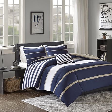 Comfort Spaces Casual Comforter Set Sport - Blue/White - Queen (4 Piece)