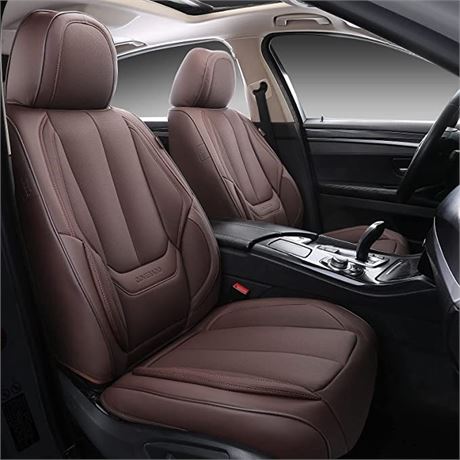 Coverado Waterproof Nappa Leather Auto Seat Covers, 5-Piece Set, Brown