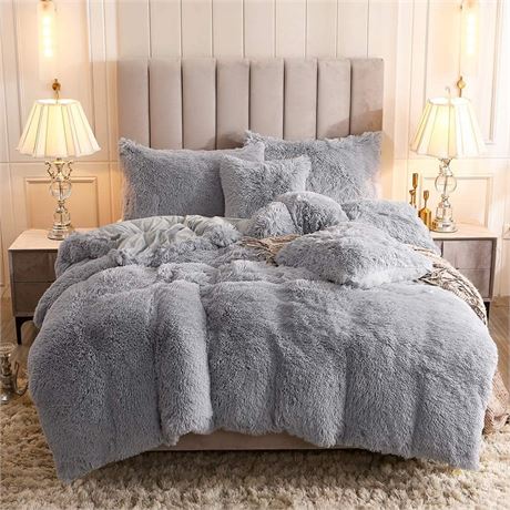 Faux Fur Velvet Fluffy Bedding Duvet Cover Set Down Comforter Quilt