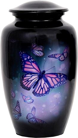 HLC Lovely Butterfly Black Finish Cremation Urn for Human Ashes