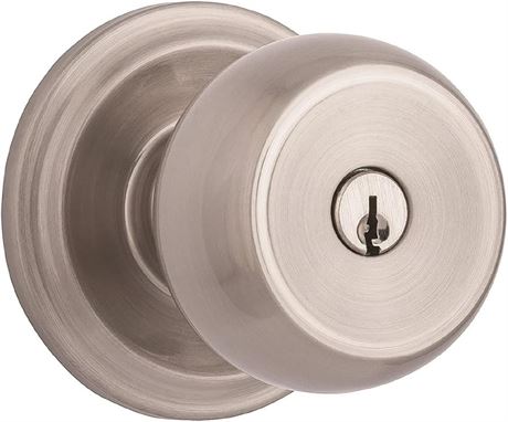 Brinks - Stafford Push Pull Rotate Keyed Entry Door Knob, Satin Nickel