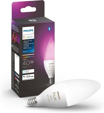 Philips Hue White and Color Ambiance Smart LED Candle with E12 Candelabra Base