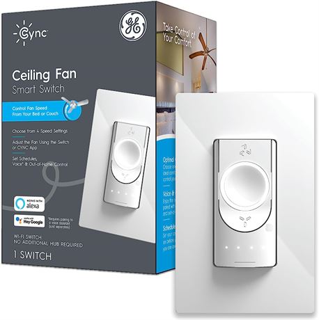 GE Lighting CYNC Ceiling Fan Smart Switch, Alexa and Google Home, White