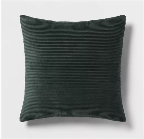 Square Plush Corduroy Decorative Throw Pillow Dark Green - Room Essentials - NEW