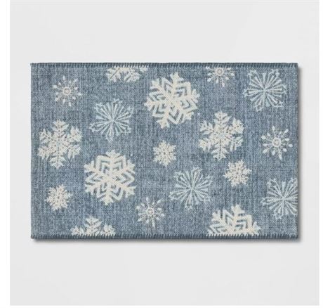 1'6"x2'6" Snowflakes Process Print Holiday Accent Rug Blue - Threshold™ - NEW