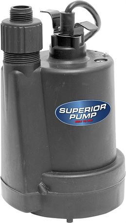 Superior Pump 91250 1/4 HP Thermoplastic Submersible Utility Pump w/ 10Ft Cord