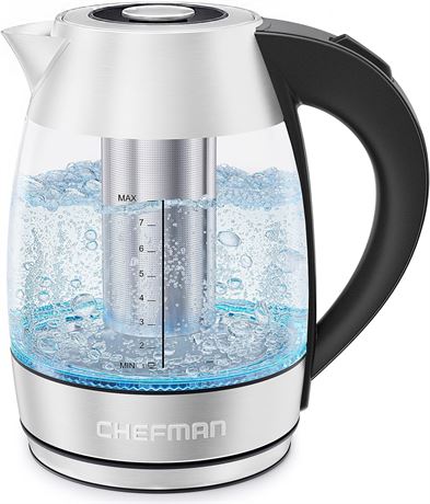 Chefman Electric Glass Kettle, Fast Boiling W/ LED Light