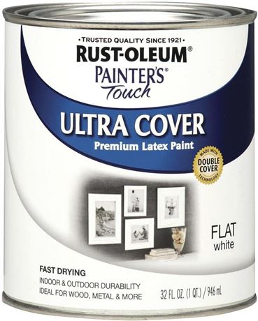 Rust-Oleum 1990502 Painter's Touch Latex Paint, 1 Quart, Flat White - 32 Fl Oz