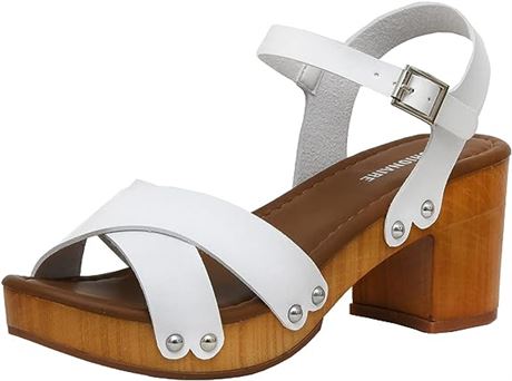 CUSHIONAIRE Women's Slate Faux Wood Sandal, White 8