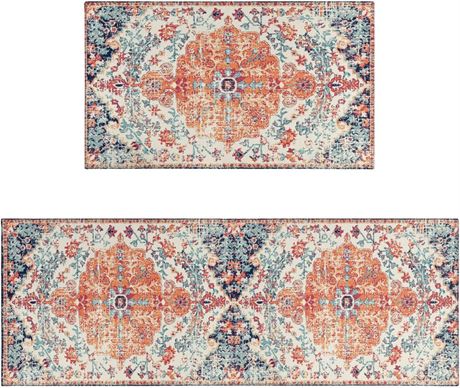 Ideasonna Boho Kitchen Rug Mat Country Rustic Farmhouse Kitchen Rugs Sets of 2