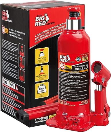 BIG RED T90603B Torin Hydraulic Welded Bottle Jack, 6 Ton, Capacity, Red