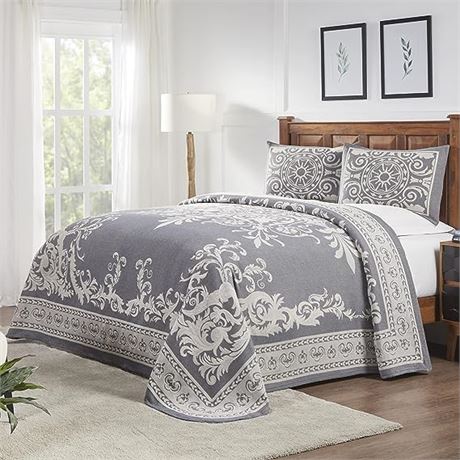 SUPERIOR Cotton Blend 3-Piece Bedspread Set, King, Denim Blue