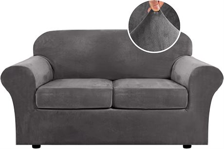 Real Velvet Plush 3 Piece Sofa Cover - Grey