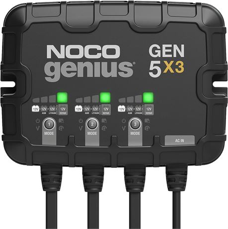 NOCO Genius GEN5X3, 3-Bank, 15A (5A/Bank) Smart Marine Battery Charger