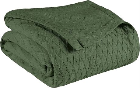 SUPERIOR Diamond Weave Blanket, Full/Queen, Forest Green