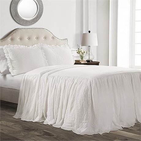 Lush Decor Ruffle Skirt Bedspread, 3 Piece Set, King, White