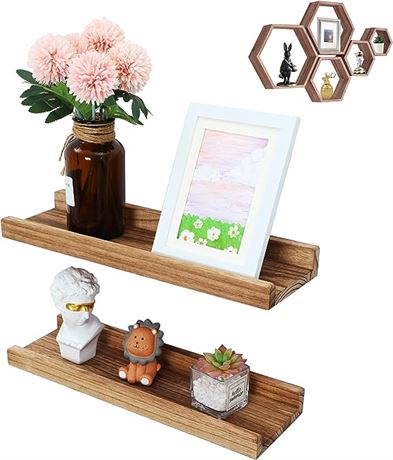 PHOENANCEE Hexagon Floating Shelves+16.85 Inch Picture Ledge Shelf Set of 2