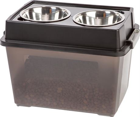 IRIS USA 47Lb / 45QT Elevated Feeder/ Pet Food Storage Container, black