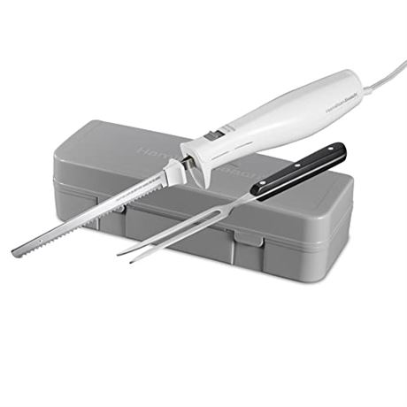 Hamilton Beach Electric Knife for Carving Storage Case + Fork Included, White