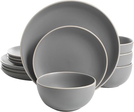 Gibson Home Rockaway Round Stoneware Dinnerware, 12pcs, Cream