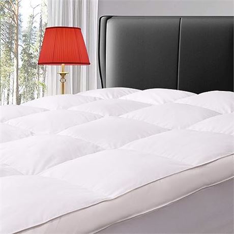 ELEMUSE King Size Extra Thick Fusion Goose Down Feather Filled Mattress Topper