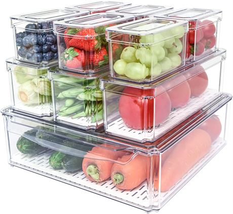 10 Pack Fridge Organizer, Stackable Refrigerator Organizer Bins