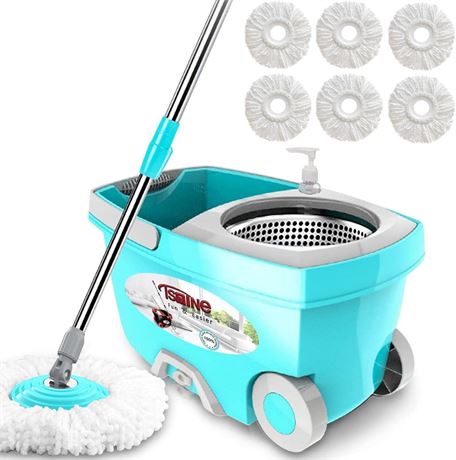 Tsmine Spin Mop Bucket System Stainless Steel Deluxe 360 Spinning Mop Bucket