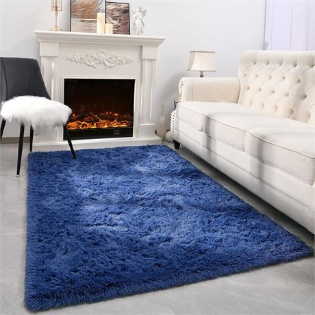 Shaggy Rug for Living Areas - Navy Blue - 5' x 7'