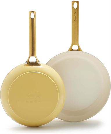 GreenPan Reserve Hard Ceramic Nonstick 10" and 12" Frying Pan Skillet Set, Gold