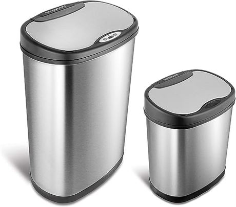 NINESTARS Automatic Touchless Infrared Motion Sensor Trash Can Combo Set