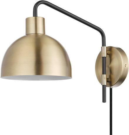 Globe Electric 51719 1-Light Plug-in or Hardwire Wall Sconce, Antique Brass