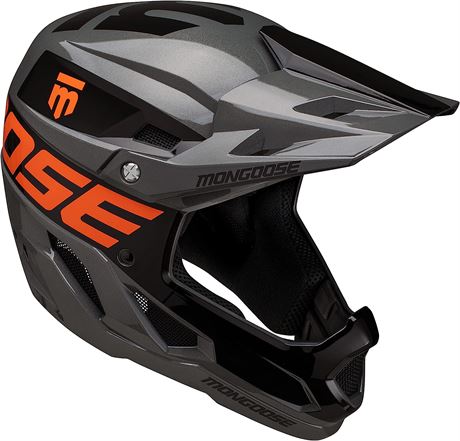 Mongoose Title Full Face Team Issue Bike Helmet, Youth Large, Grey/Orange