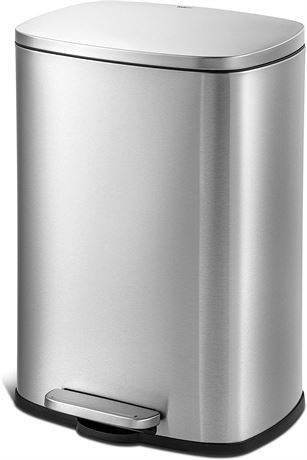 QUALIAZERO 50L/13Gal Heavy Duty Stainless Steel Step Trash Can