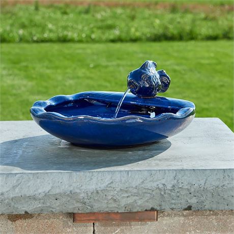 Smart Solar 21372R01 Ceramic Solar Koi Fountain, Blue Glazed