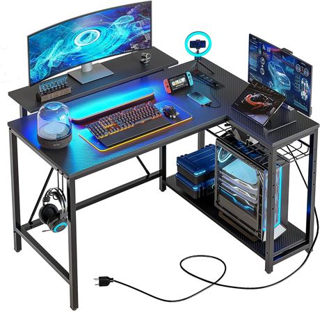 Bestier 42" L Shaped Gaming Desk with Power Outlets