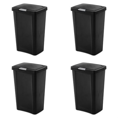 Sterilite 10459004 13 Gallon TouchTop Wastebasket w/ Titanium Latch, 4-Pack