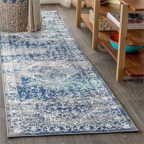 JONATHAN Y Modern Persian Runner Rug, 2 ft. x 8 ft., Navy/Light Grey