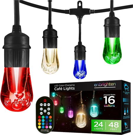 Enbrighten Premium Color Changing String Lights, 48ft Black Cord