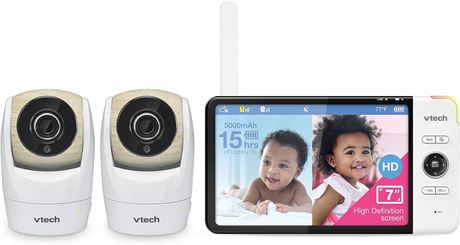 VTech VM919-2HD 2-cam Video Monitor with Battery Support 15-hr Streaming, 7"