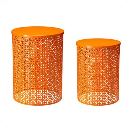 Glitzhome Set of 2 Orange Metal Indoor/Outdoor Accent Tables