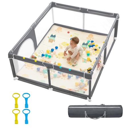 Playpen,71"x59" Extra Large Playard for Babies & Toddlers with Gate