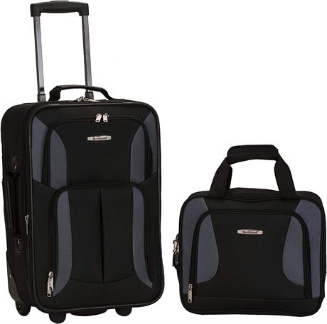 Rockland Fashion Softside Upright Luggage Set, Black/Gray, 2-Piece (14/19)