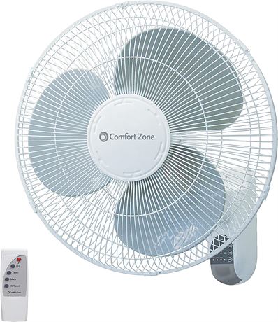 Comfort Zone CZ16WR 16" Quiet 3-Speed Wall Mount Fan with Remote