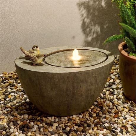 Glitzhome 25"L Polyresin Spring Birds Outdoor Fountain With Pump and LED Light