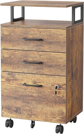 FEZIBO File Cabinet with Lock for Home Office, 3-Drawer Rolling Filing Cabinet