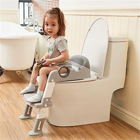 Potty Training Toilet Seat with Step Stool Ladder, Grey