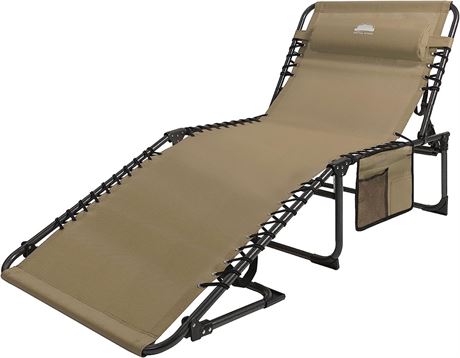 Coastrail Outdoor Lounge Chair 4 Position Folding Recliner with Pillow, Beige