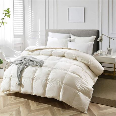 Down Feather Bedding 120x98-Inch Palatial King Comforter, Ivory/White