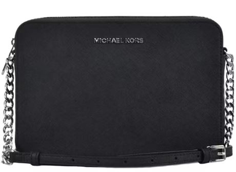 Michael Kors Jet Set East-West Leather Crossbody Bag, Black